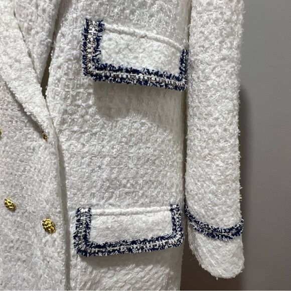 NWOT Endless Rose white and blue tweed jacket with gold hardware size medium - Picture 7 of 10